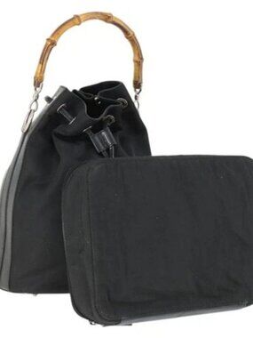 GUCCI Hand Bag Nylon 2 Set Black Auth 164420